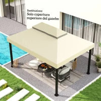 Copertura per Gazebo da Giardino 3x4 m a 2 Livelli in Tessuto Oxford 600D con Fori di Drenaggio, Bianco Crema
