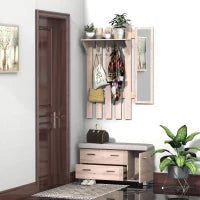 Set Arredo Guardaroba 3 in 1 con Specchio e Scarpiera da Ingresso Pannello Truciolare 90 x 21.5 x 116cm Quercia