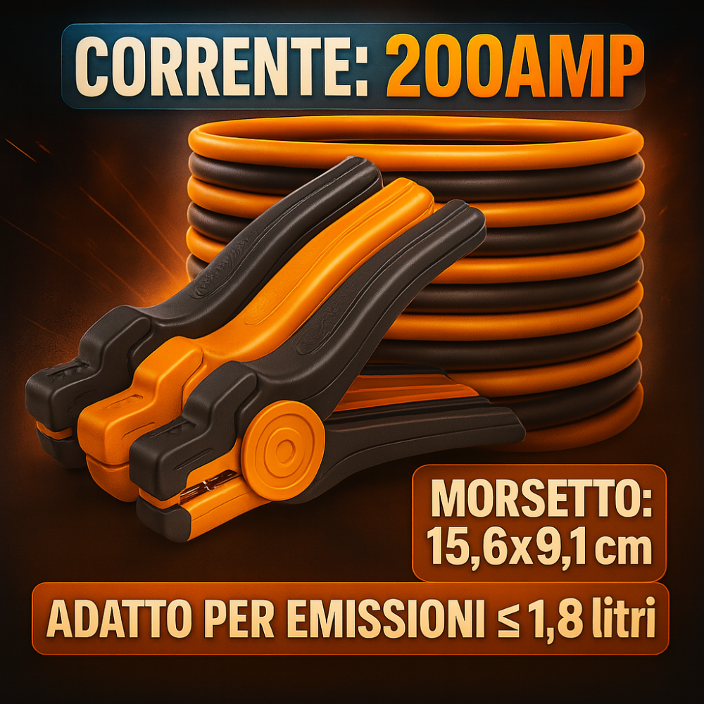 Cavi batteria auto rame 200a morsetto 15.6x9.1 cm lunghezza 2,5 metri ingco