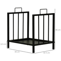 Portalegna da Interno ed Esterno in Metallo con 2 Manici e Base Rialzata, 39x32.5x46cm, Nero