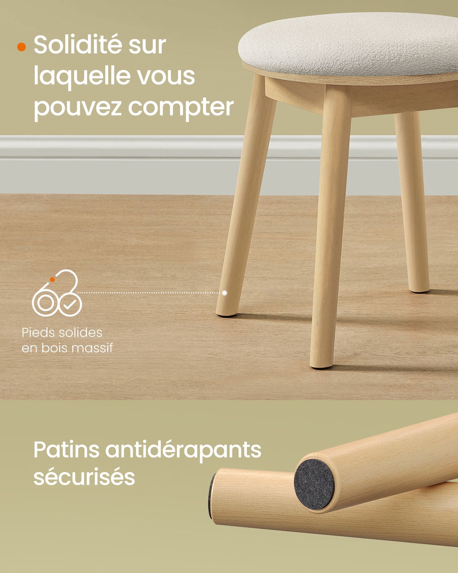 Sgabello da toeletta rotondo sedia da toeletta piedini antiscivolo stile bohémien per camera da letto bianco crema 12_0006049