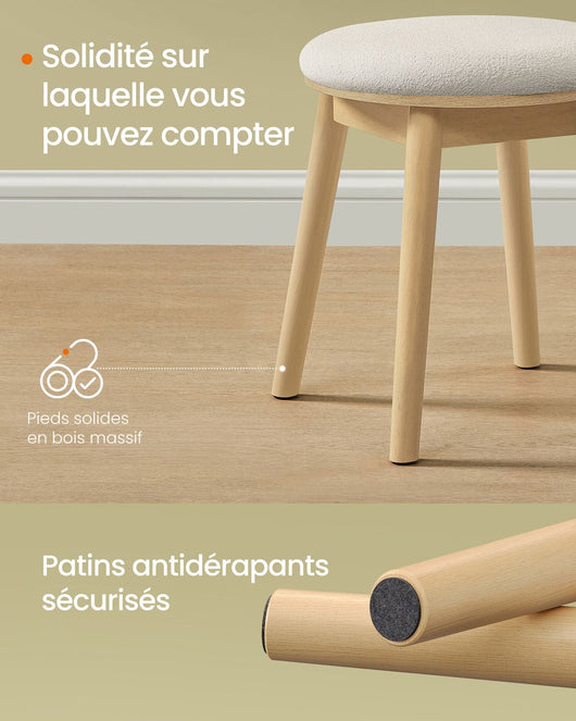 Sgabello da toeletta rotondo sedia da toeletta piedini antiscivolo stile bohémien per camera da letto bianco crema 12_0006049