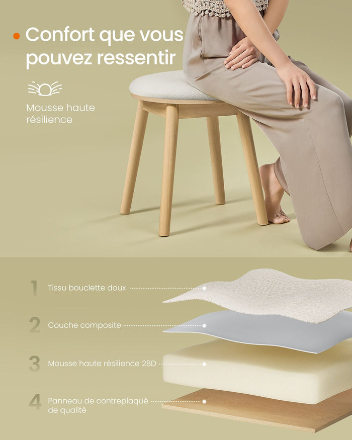 Sgabello da toeletta rotondo sedia da toeletta piedini antiscivolo stile bohémien per camera da letto bianco crema 12_0006049