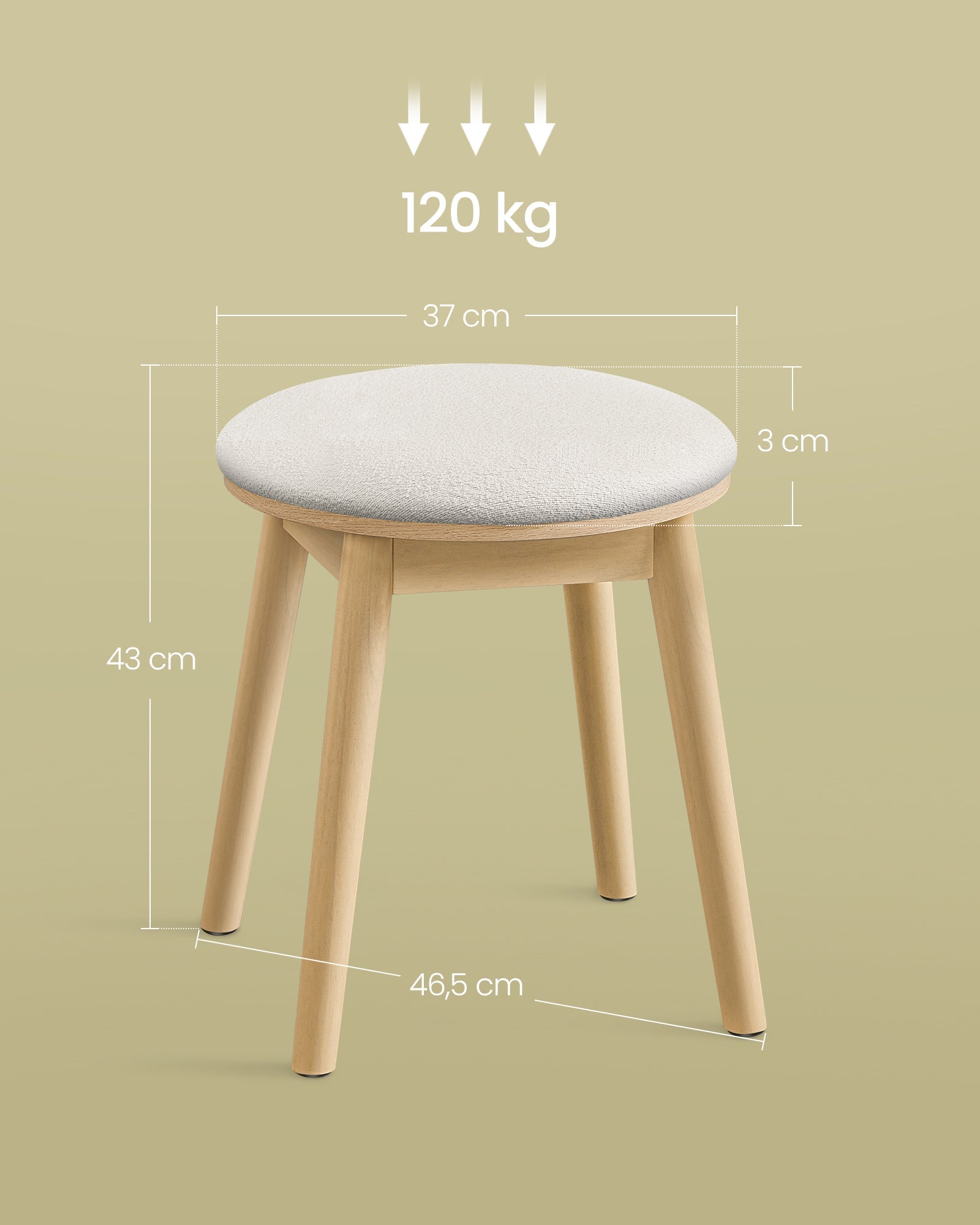 Sgabello da toeletta rotondo sedia da toeletta piedini antiscivolo stile bohémien per camera da letto bianco crema 12_0006049