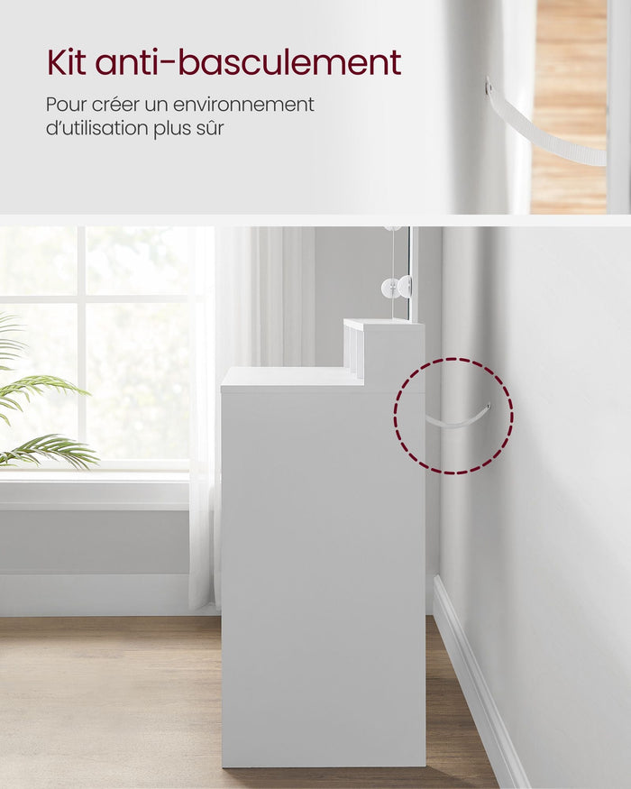 Tavolo da trucco con specchio con 9 lampadine LED luminosità regolabile 2 cassetti e 3 vani portaoggetti stile moderno bianco 12_0005169