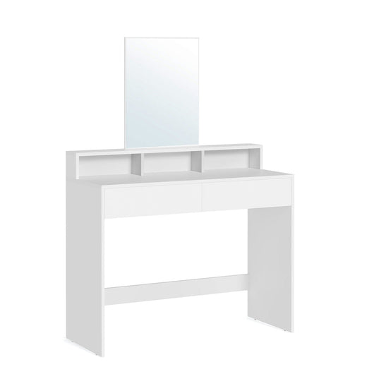 Tavolo da trucco con specchio rettangolare con 2 cassetti e 3 vani portaoggetti stile moderno bianco 12_0005168