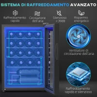 Cantinetta Vino Refrigerata per 20 Bottiglie, Capacità 53L, Porta in Vetro Anti-UV e Ripiani Regolabili, Nero