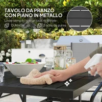 Set da Giardino 7 Pezzi con Tavolo da Pranzo con Foro per Ombrellone e 6 Sedie Pieghevoli, Grigio