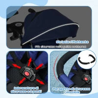 Triciclo Passeggino per Bambini con Maniglione, Parasole Regolabile e Cintura di Sicurezza, Blu Scuro