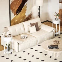 Set 2 Comodini con Cassetto e Ripiano in Legno Stile Contemporaneo, Ø35.5 x 71 cm, Bianco