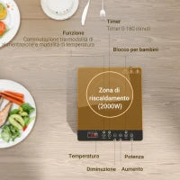 Piastra a Induzione a Potenza e Temperatura Regolabile con Pannello Touch, in Plastica e Vetro, 31x27x4.2 cm, Nero