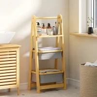 Mensola per Bagno Pieghevole in Bambù con 2 Cesti per Biancheria Sporca Mensola Aperta Grigio