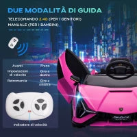 Macchina Elettrica per Bambini 3-5 Anni Lamborghini 12V con Telecomando e Velocità 3-5km/h, Rosa