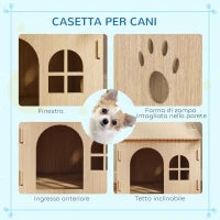 Casetta per Cani da Interni con Finestrella e Ingresso Anteriore, in Legno, 49.5x41x51 cm, color Rovere