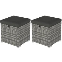 Set di 2 Sgabelli in Rattan con Spazio di Archiviazione, Cuscini, Pouf con Coperchio, Capacità di Carico 120 kg, 40x40x41 cm, Grigio Scuro