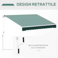 Tenda da Sole a Bracci 2.5x2m Avvolgibile Manuale in Alluminio e Poliestere Verde