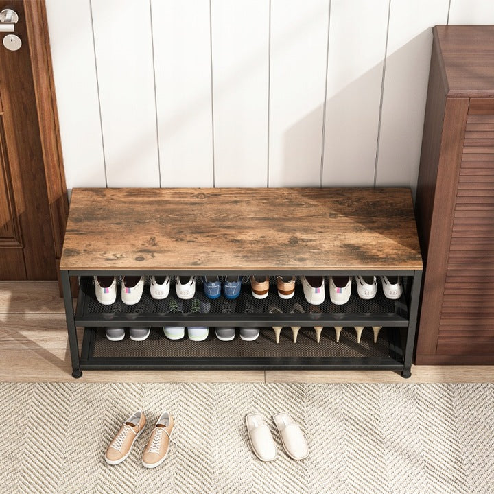 Scaffale armadio per scarpe con seduta grande ripiano industriale loft legno retrò