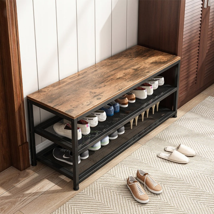 Scaffale armadio per scarpe con seduta grande ripiano industriale loft legno retrò