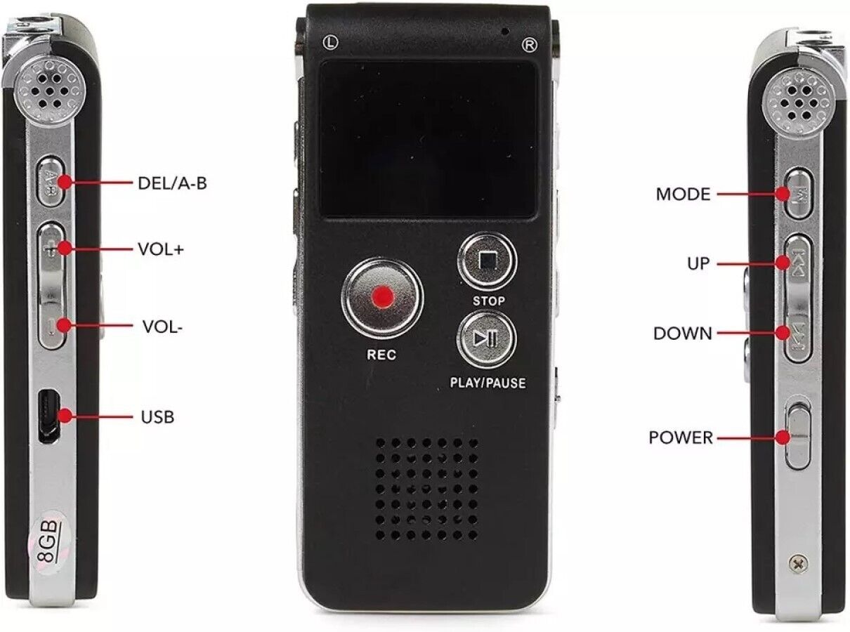 REGISTRATORE VOCALE DIGITALE PORTATILE LETTORE MP3 WAV USB AUDIO 8GB Q-LY77