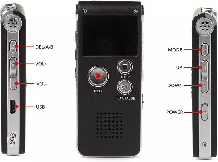 REGISTRATORE VOCALE DIGITALE PORTATILE LETTORE MP3 WAV USB AUDIO 8GB Q-LY77