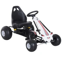 Go Kart a Pedali per Bambini 3-6 Anni con Sedile Regolabile, in Plastica e Ferro, 101.5x65.5x59.5 cm, Bianco e Nero