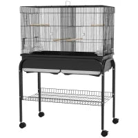 Grande Gabbia Uccelli Gabbia per Pappagalli con Supporto Ruote per Cacatua Pappagalli Canarini Pappagalli, 85 x 49 x 119 cm Nero
