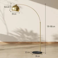 Lampada da Terra in stile vintage con sostegno ad arco regolabile, base in marmo, 40W E27 dim. 100-115L x 30l x 170-180H cm, Oro