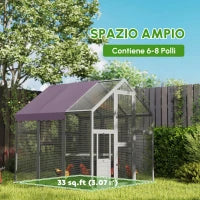 Recinto per Galline, Pollaio con Tetto Impermeabile, 2 Nidi, 2 Posatoi, per 6-8 Galline, 1.7 x 1.8 x 1.8 m, Grigio