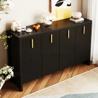 Credenza Moderna Minimalista per Cucina e Soggiorno con Maniglie Dorate e Ripiani Regolabili, 140x38x80 cm, Nero