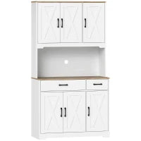 Credenza da cucina con 6 ante, 2 cassetti, piano di lavoro e ripiani regolabili 94x39,5x175,2cm Bianco
