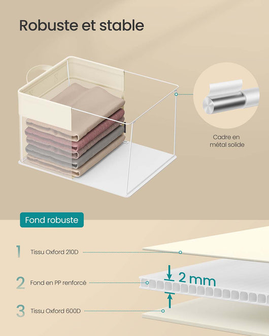 Set di 3 contenitori portaoggetti pieghevoli in tessuto piccoli trasparenti in nylon 30 x 20 x 15 cm con manici per bagno e cucina colore crema 12_0004474