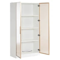 Vetrinetta Moderna in Vetro con Illuminazione LED a 16 Colori, Doppie Porte e Ripiani Regolabili, 80x40x160 cm - Mobiletto Porta TV, Bianco