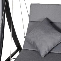 Dondolo da Giardino 3 Posti con Tettuccio Parasole Regolabile e 3 Cuscini, Dondolo da Esterno con Seduta Traspirante in Texteline e Metallo, Portata Fino a 270 kg, 198x118x168 cm, Grigio