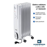Elettro­radiatore ad olio kemper 1500w a 7 elementi per riscaldamento rapido