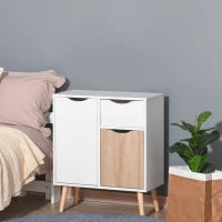 Credenza da Cucina con 2 Armadi e Cassetto, in Legno, Bianco e Rovere Chiaro