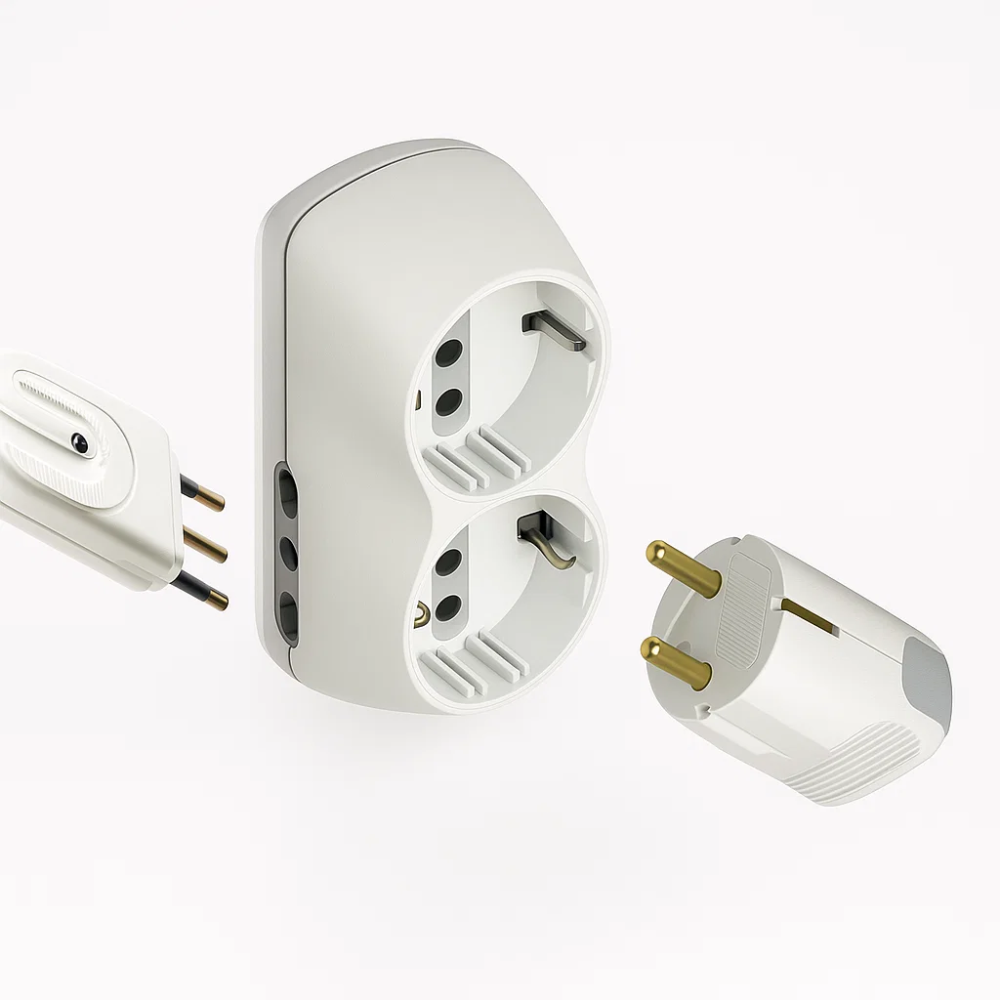 Adattatore bticino s3614d b4 bianco con 2 prese bipasso e 2 schuko