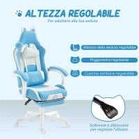 Sedia da Gaming Reclinabile con Poggiapiedi e Cuscini, in Finta Pelle e Spugna, 65x62x116-124 cm, Bianco e Rosa