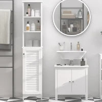 Colonna Bagno con Ripiano a 3 Livelli e Armadietto Chiuso, in MDF e Truciolato, 34x20x165 cm, Bianco