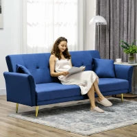 Divano Letto Clic Clac con Schienale Regolabile e 2 Cuscini, in Tessuto Effetto Velluto, 215x83x87 cm, Blu