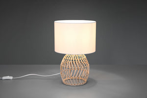RIKE LAMPADA DA TAVOLO IN RATTAN EFFETTO NATURALE CON PARALUME BIANCO H. 38CM 1 LUCE ATTACCO E27