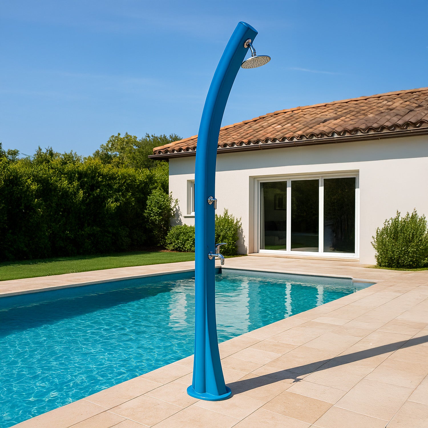 STARMATRIX Doccia Solare Blu RAL5012 in Polietilene HD Altezza 226 cm Serbatoio 40 Litri Soffione Rotondo 1524 cm Ideale per Giardino e Piscina Rio xxl Blue