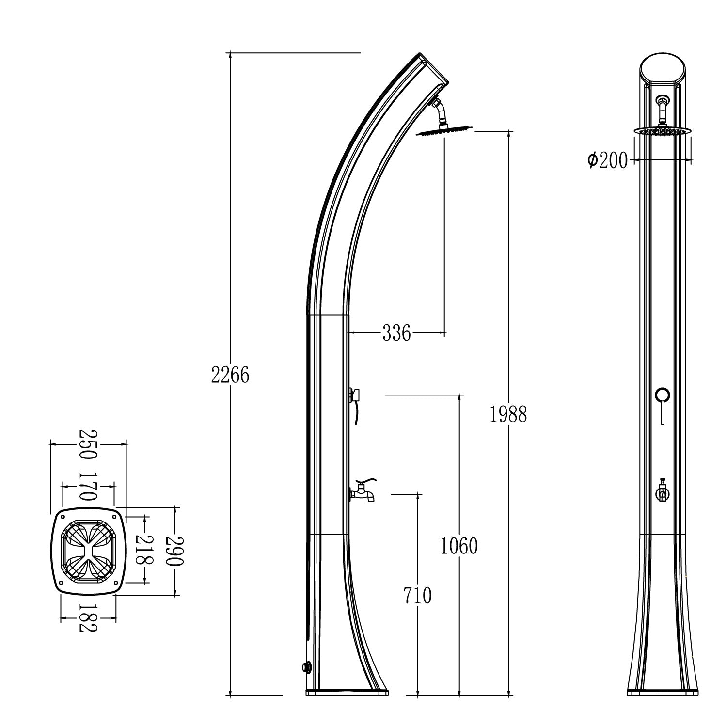 STARMATRIX Doccia Solare Blu RAL5012 in Polietilene HD Altezza 226 cm Serbatoio 40 Litri Soffione Rotondo 1524 cm Ideale per Giardino e Piscina Rio xxl Blue