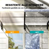Tettoia Moderna in Policarbonato, Alluminio e PP per Balconi, Finestre e Porte, 200x96x27 cm