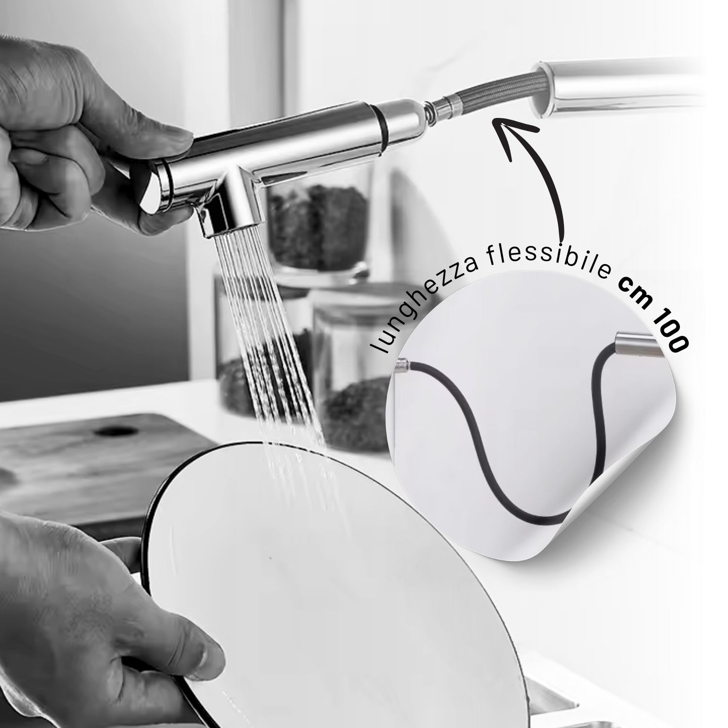 Miscelatore lavello cucina damasco con doccetta estraibile canna orientabile *** finitura- cromo lucido, confezione 1