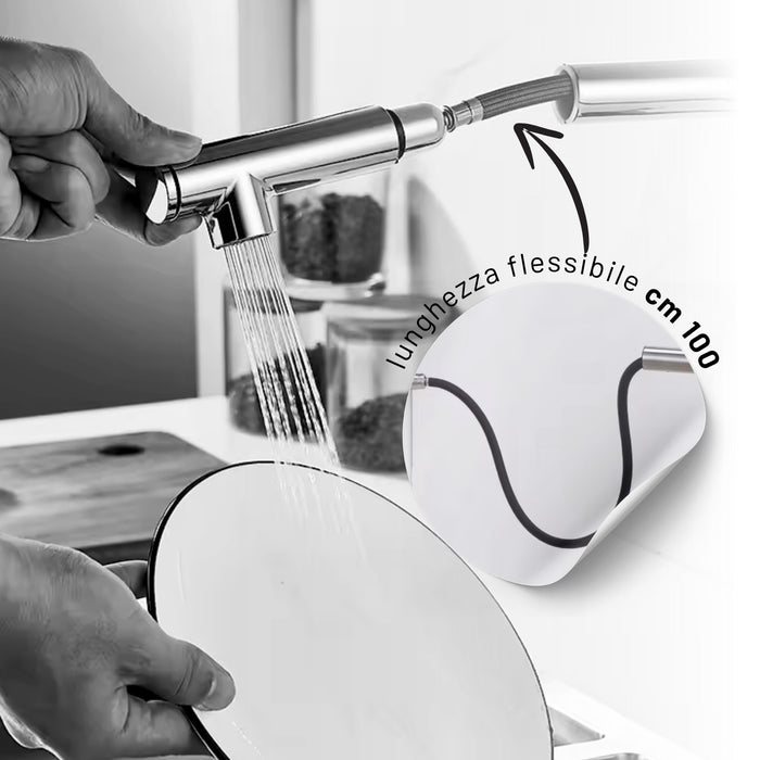 Miscelatore lavello cucina damasco con doccetta estraibile canna orientabile *** finitura- cromo lucido, confezione 1