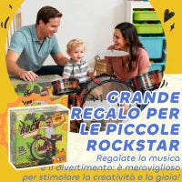 Set Batteria Giocattolo per Bambini con Sgabello, Gioco Musicale per Bambini 3-6 Anni, Nero