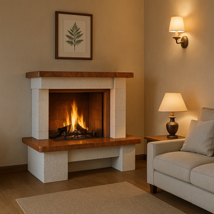 Camino amsterdam con rivestimento pietra marmo focolare refrattario ds90 parete