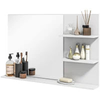 kleankin Specchio da Bagno a Parete con 2 Ripiani Laterali e Ripiano Inferiore, in MDF e Vetro, 75x10x48 cm, Bianco