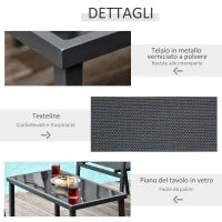Salotto da Esterno, Set 4 Pezzi con 1 Tavolino, 2 Sedie da Giardino e 1 Panca in Metallo, Nero