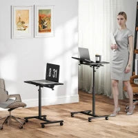 Tavolino da Divano Porta PC a Forma di C con Ruote Bloccabili e Piano Inclinabile, Nero